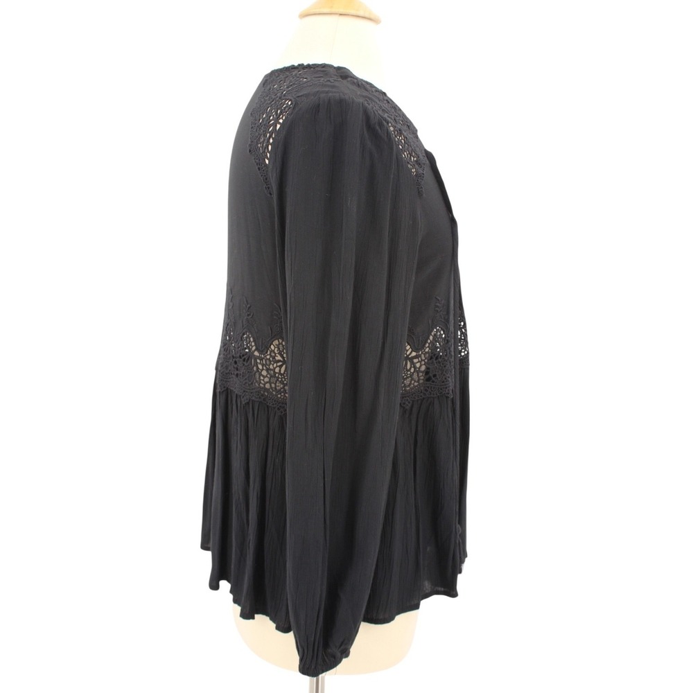 American Eagle Peasant Blouse Medium Black Embroidered Bohemian‎ Peplum Gauze - Picture 5 of 11